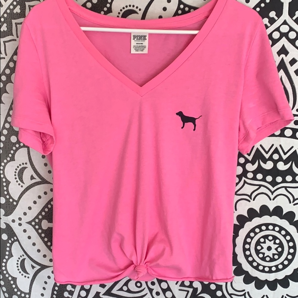 PINK tie front crop top